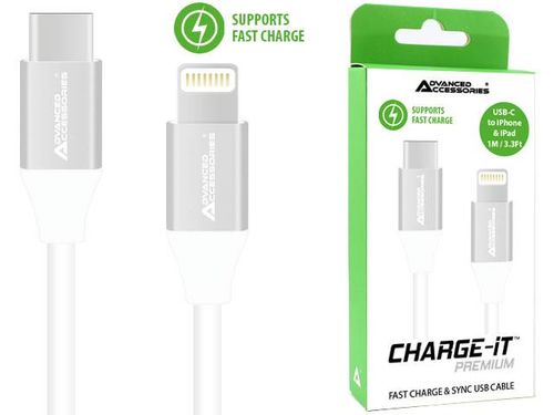 Advanced Accessories Charge It Premium USB C To Lightning Cable 1M- White